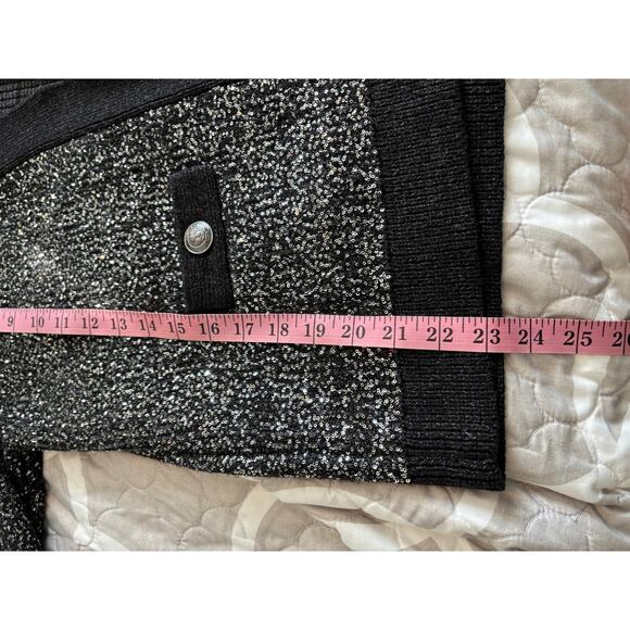 L’Agence Jinny Sequin Cardigan Black Metallic Knit Open Front Sweater - Picture 6 of 11